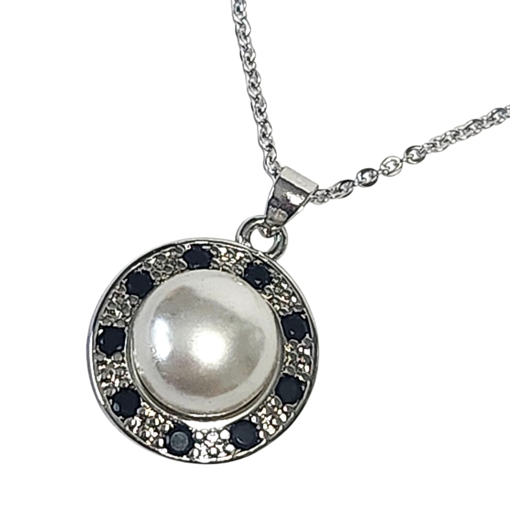 PEARL & Onyx Sterling Silver Necklace